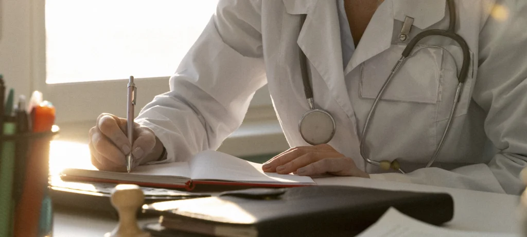 Médico Trabalhando e Escrevendo no Caderno, imagem de capa para case de Assessoria de Imprensa sobre MEC