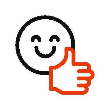 Animação de um Rosto Sorrindo com uma Mão com polegar para cima, Representando os Clientes Satisfeitos com a Tree